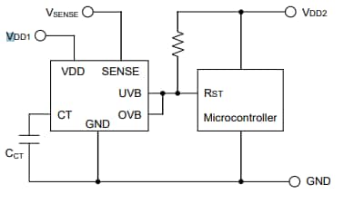 Application Circuit Diagram - ROHM Semiconductor BD52W01x Voltage Detector (Reset) ICs